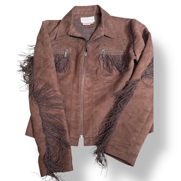 Vintage Panhandle Slim Faux Suede Leather Fringe Jacket Western Cowgirl Small - Picture 10 of 10